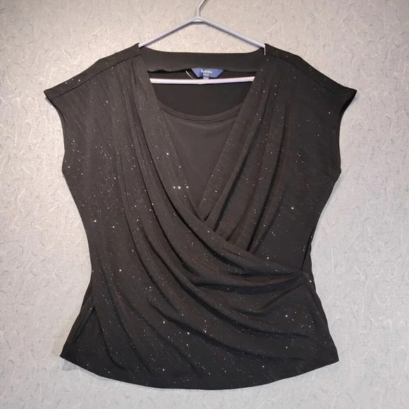 Reitman's Women's Black Sleeveless Stretch Deep V-Neck Sparkly Blouse Size Large - Picture 2 of 9